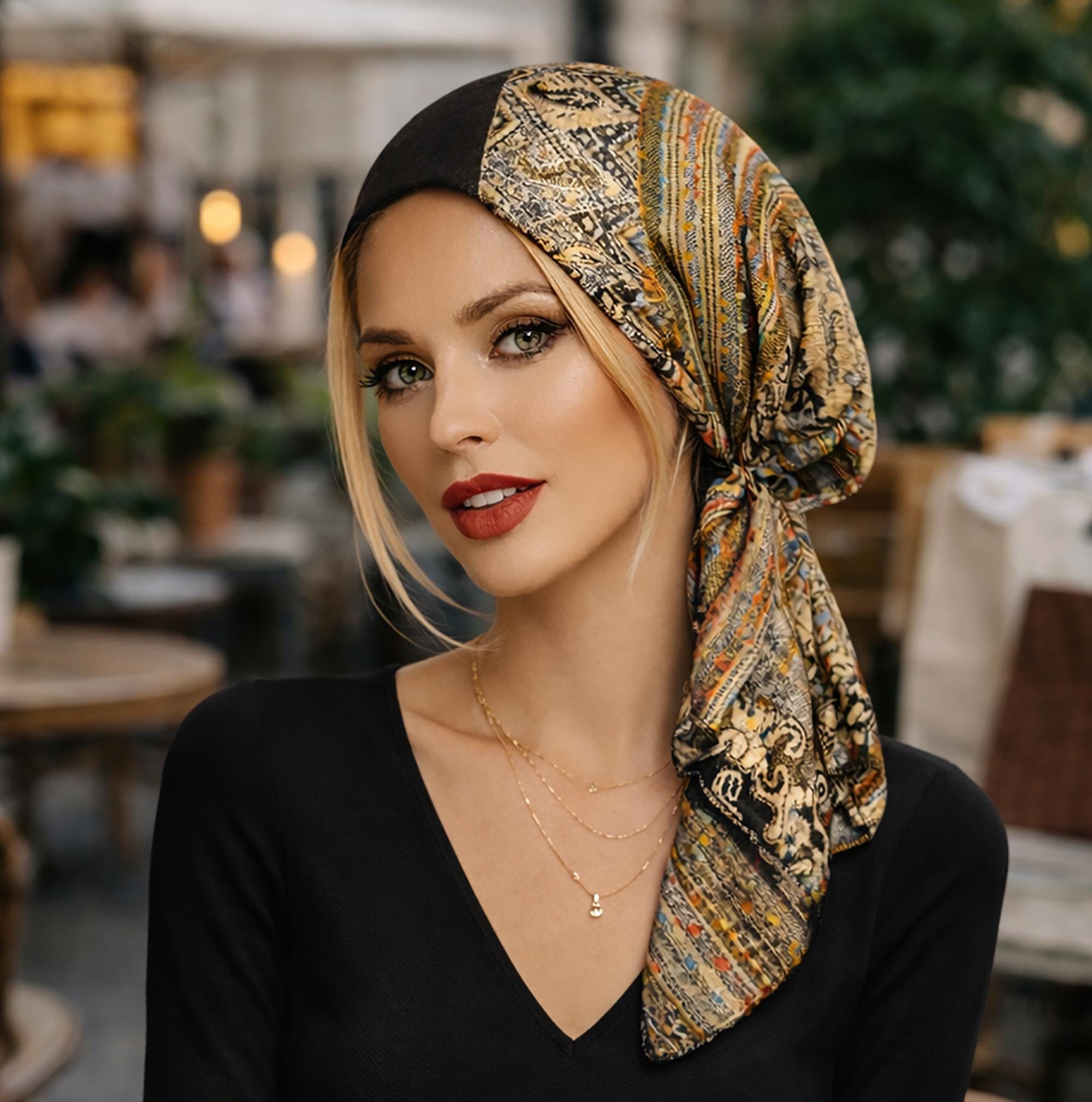Black Non Slip Head Wear; Soft Colorful Knit Paisley 