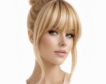 Blonde Clip In Bangs: Remy Brazilian Real Human Hair Extensions