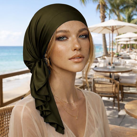 Olive Green Headscarf: Non-Slip Soft Cotton Head Wear