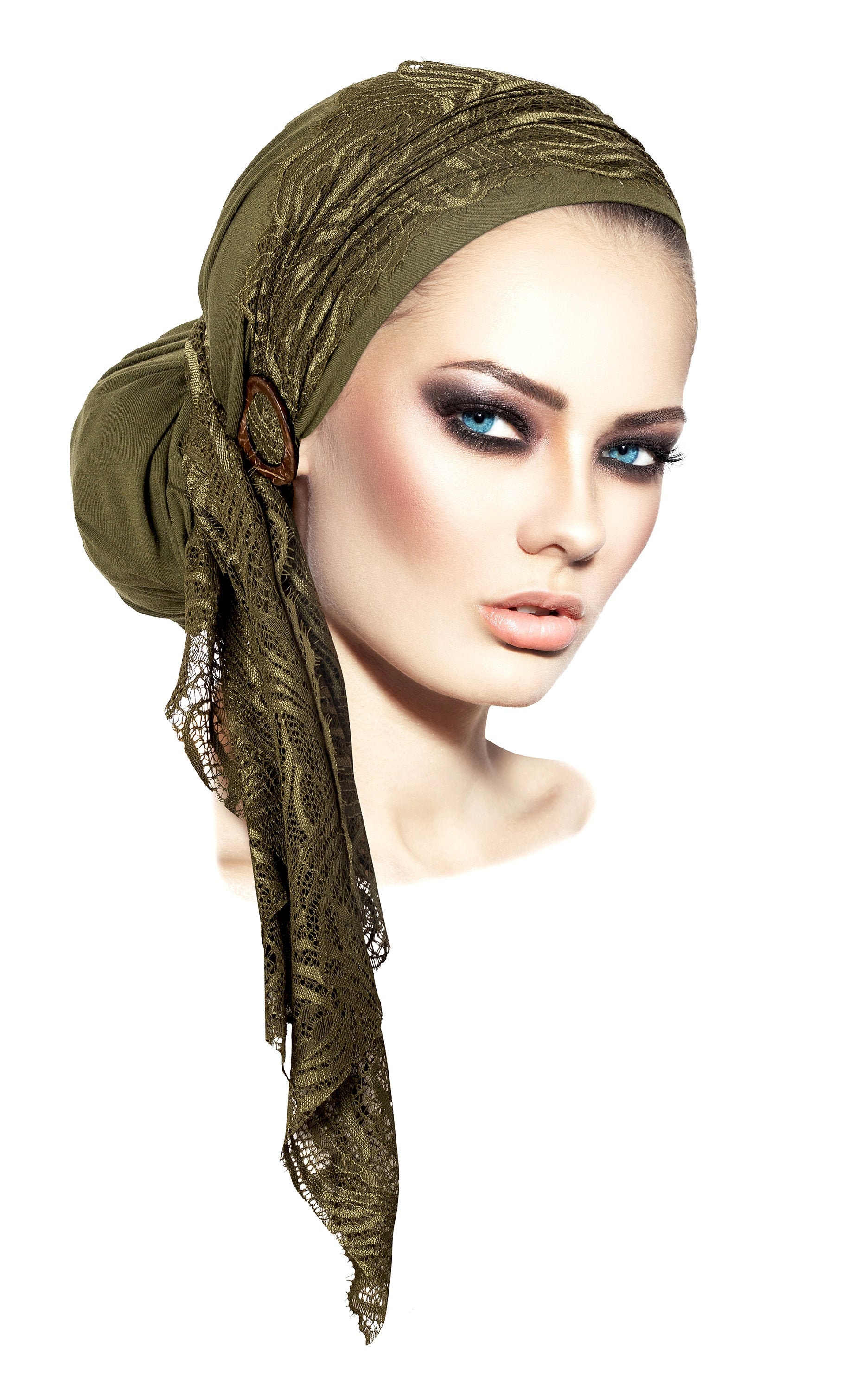 Olive Green Head Scarf Boho Chic Pre Tied Bandana Tichel Hair Etsy