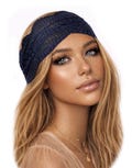 Navy Blue Lace Headband: Wide Floral Boho Hair Band product logo