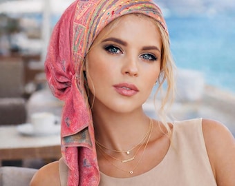 Pañuelo rosa antideslizante de punto suave y colorido para mujer, preanudado.