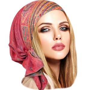 Hoofddoek Turquoise Cashmere Non Slip Head Wear Tichel Head Cover voor vrouwen Boho Chic boho Pre gebonden Bandana Handgemaakte ShariRose Hoofddoek afbeelding 8