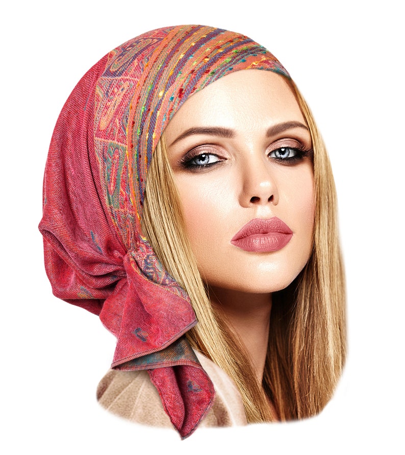 Hoofddoek Turquoise Cashmere Non Slip Head Wear Tichel Head Cover voor vrouwen Boho Chic boho Pre gebonden Bandana Handgemaakte ShariRose Hoofddoek afbeelding 8