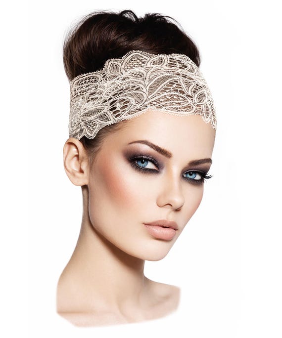 Boho Floral Lace Romantic Headband Bohemian Floral Lace Headscarf - Romantic and Elegant  main image 3
