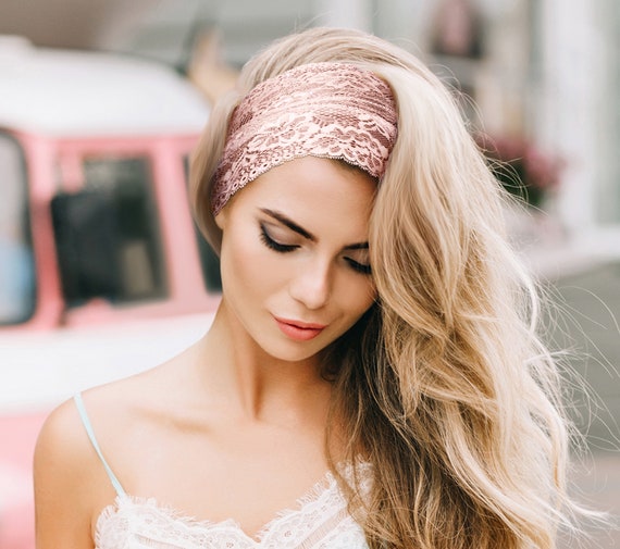【WONDER WONDER】Bohemian Lace Banding Strap Tiered Long Sk Pink Lace Headband Silver Sparkly Lurex Vintage Hair Band