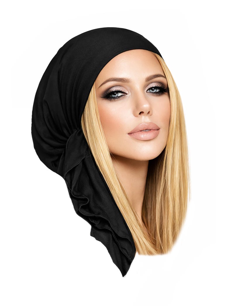Navy Blue Cotton Head Scarf: Non-Slip Head Wear Tichel Black non slip