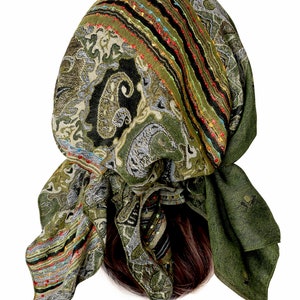 Olive green headscarf cashmere gray headcover pink head covering for women tichel pre tied bandana chemo cap ShariRose image 4