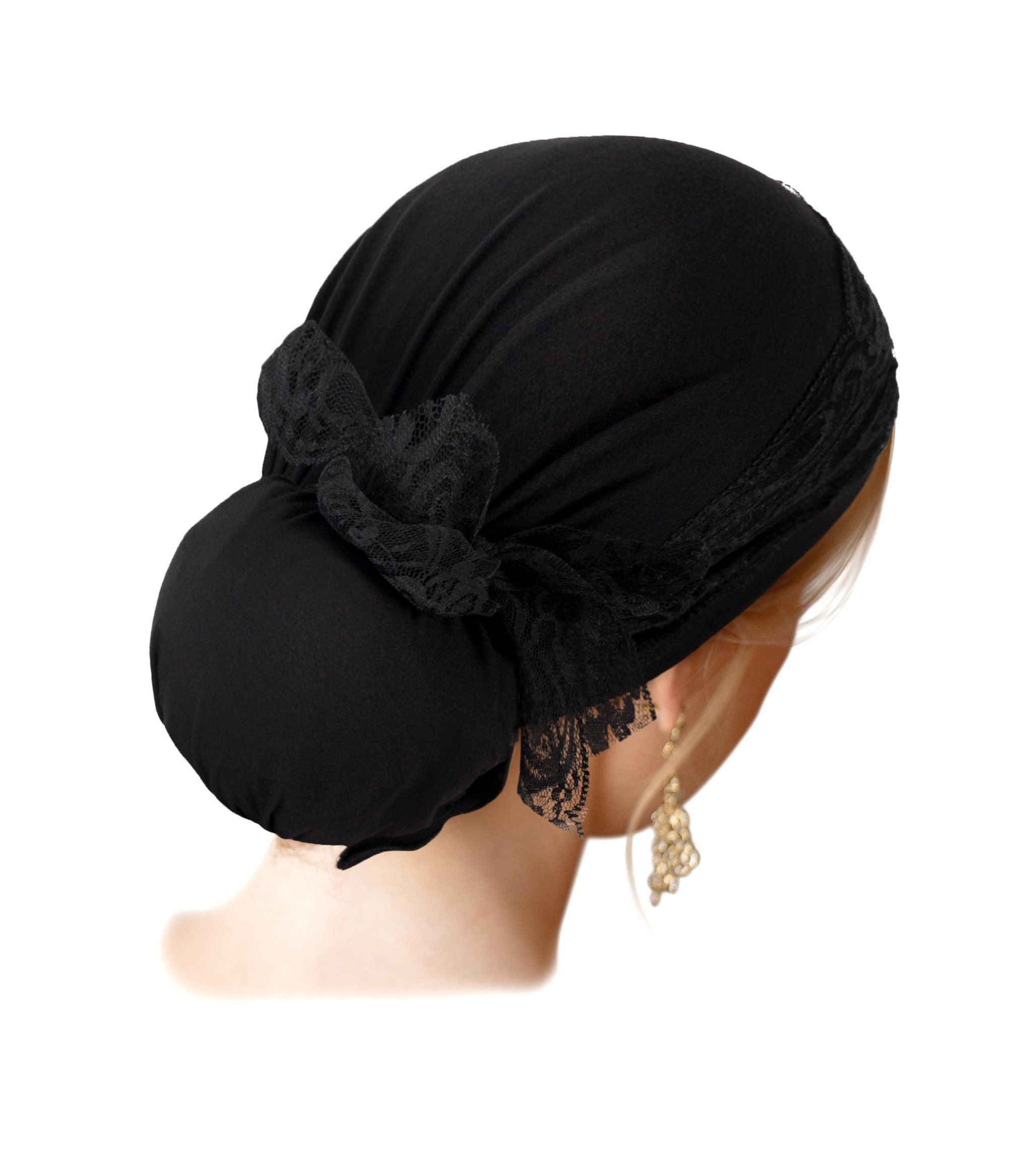 Black Head Scarf Lace Head Cover for Women Boho Chic Pre Tied Etsy