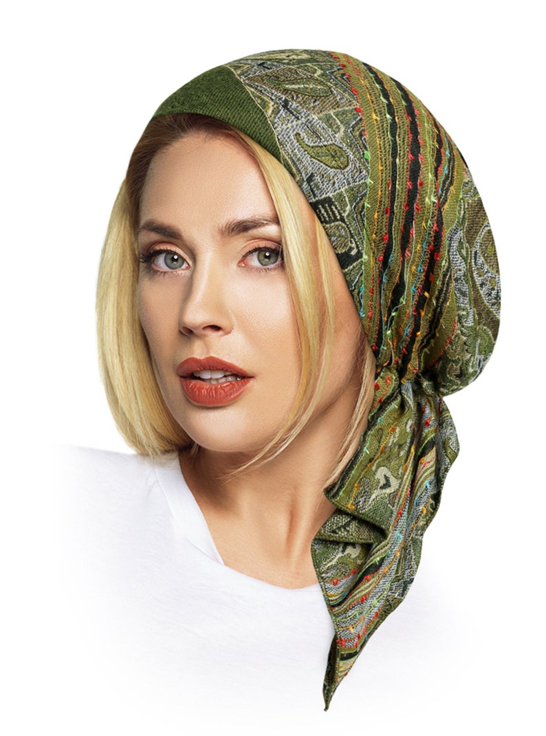 Olive green cashmere head scarf hippie boho chic snood tichel Etsy