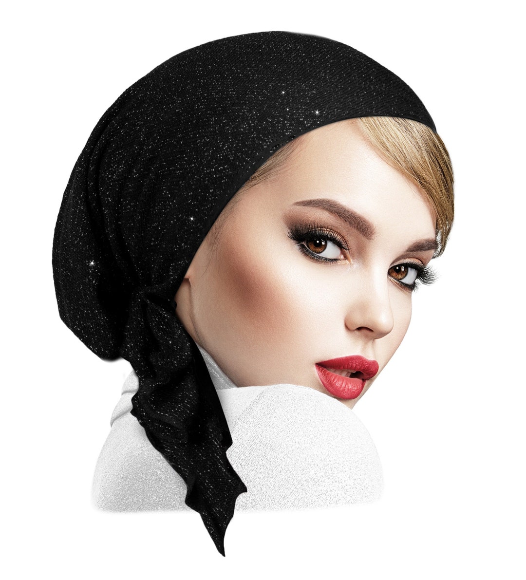 Black Sparkly Head Cover for Women Tichel Burgundy Glitter Etsy