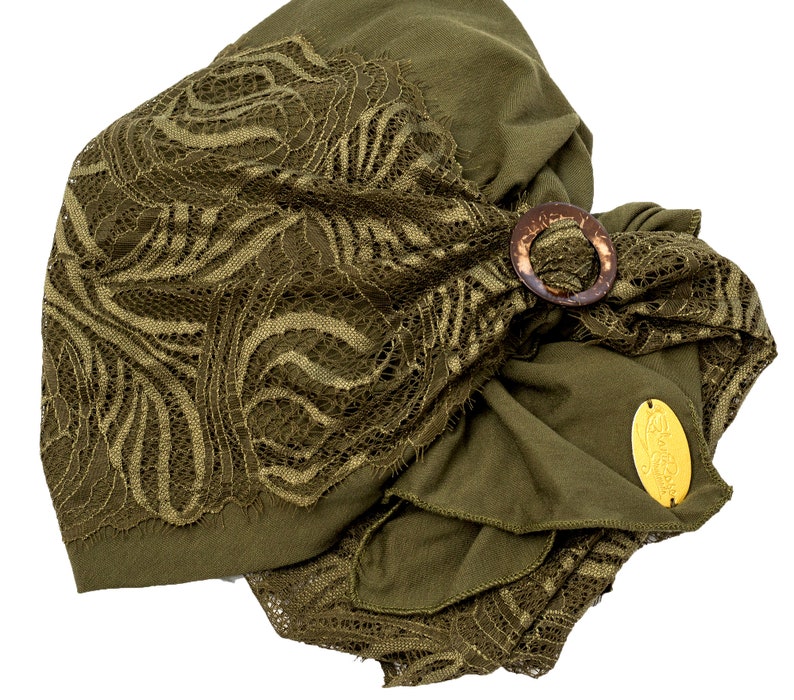 Olive Green Head Scarf Boho Chic Pre Tied Bandana Tichel Hair Etsy