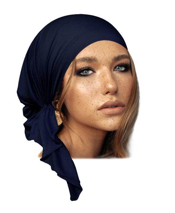 Deep Navy Blue Head Scarf Tichel Hair 