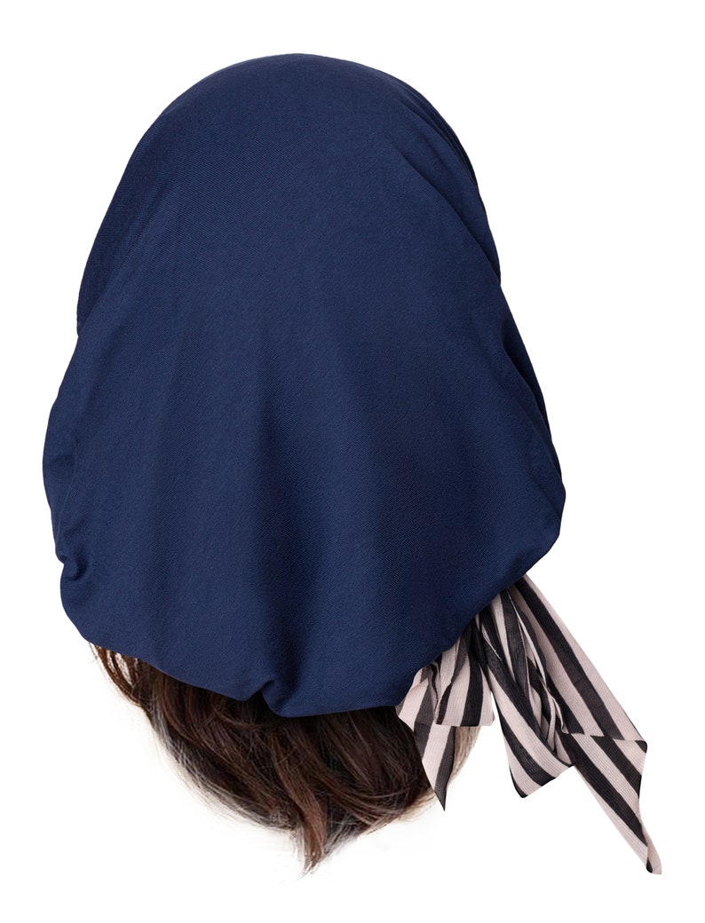 Navy Blue Head Scarf Head Cover Black White Stripes Tichel Hair Snood Head Wrap Soft Comfy Cotton Chemo Hat Cap Pre Tied Bandana ShariRose