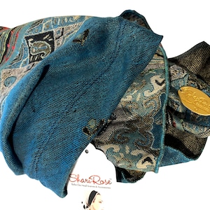 Hoofddoek Turquoise Cashmere Non Slip Head Wear Tichel Head Cover voor vrouwen Boho Chic boho Pre gebonden Bandana Handgemaakte ShariRose Hoofddoek afbeelding 2