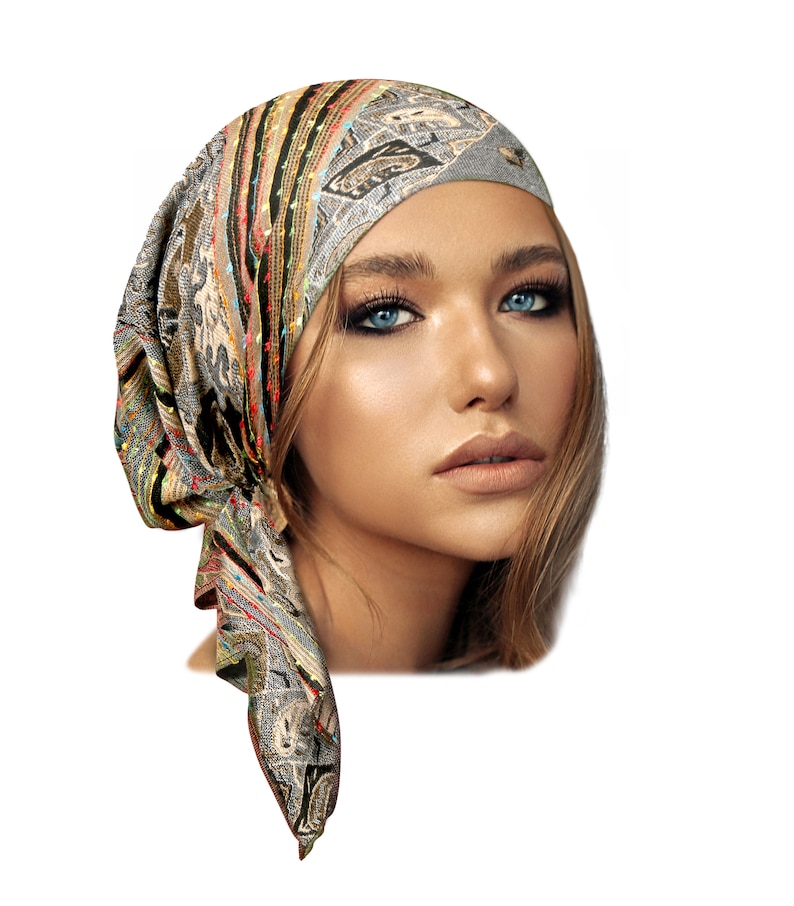 Olive green headscarf cashmere gray headcover pink head covering for women tichel pre tied bandana chemo cap ShariRose image 5
