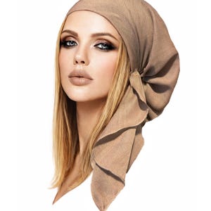 Navy Blue Cotton Head Scarf: Non-Slip Head Wear Tichel Beige non slip