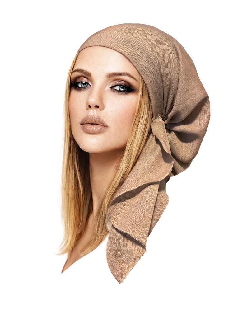 Navy Blue Cotton Head Scarf: Non-Slip Head Wear Tichel Beige non slip