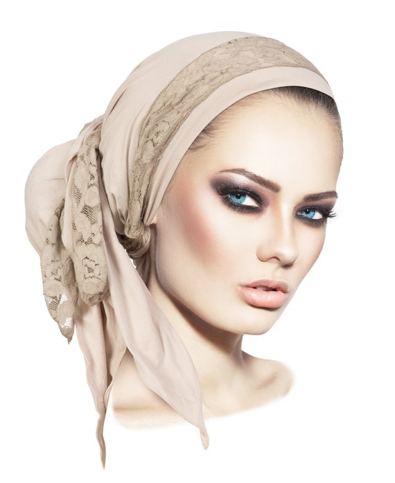 Beige Head Scarf Vintage Lace Off-white Cream Pre Tied Bandana | Etsy