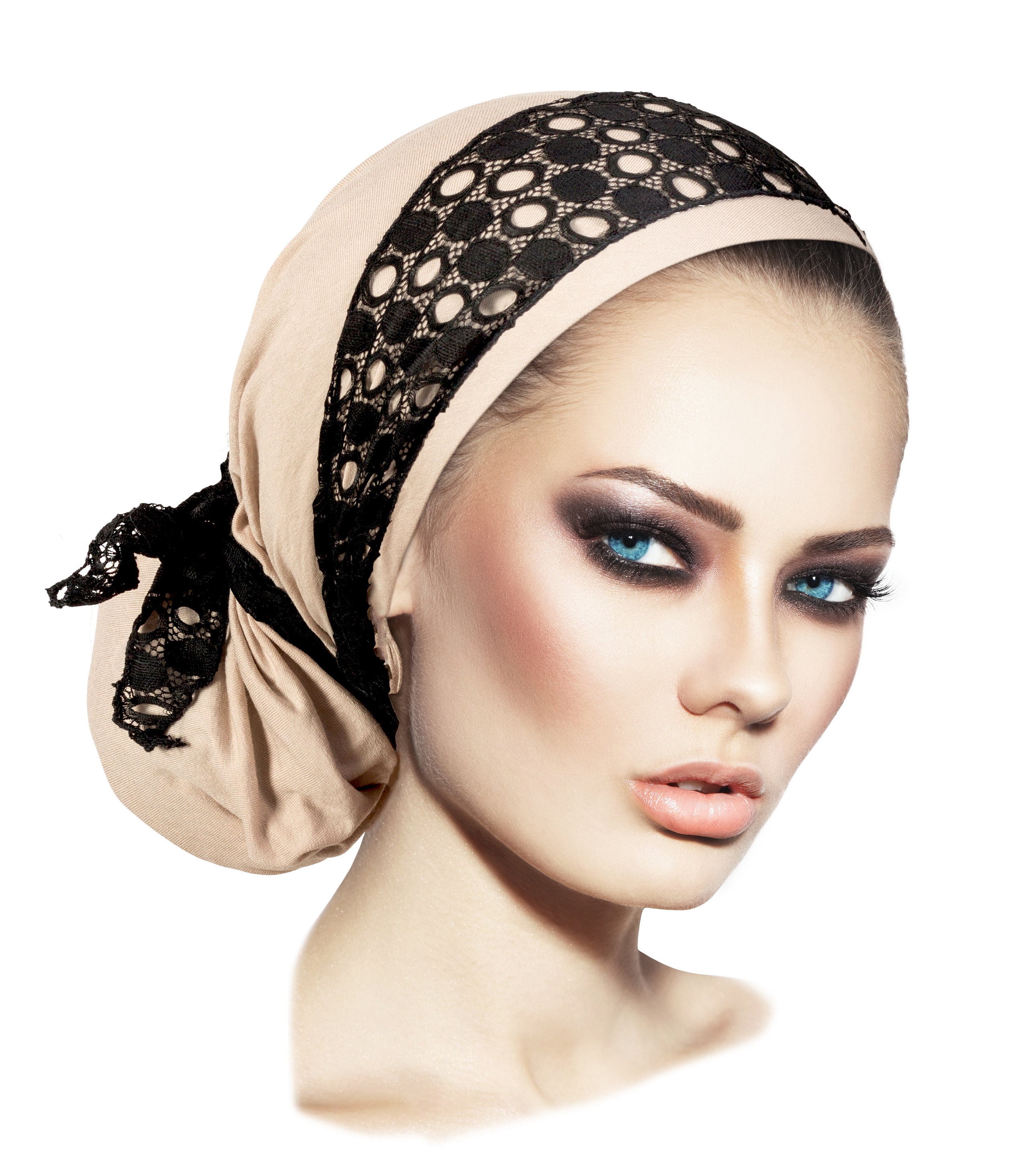 Beige Black Head Cover For Women Tichel Headscarf Headcovering Etsy