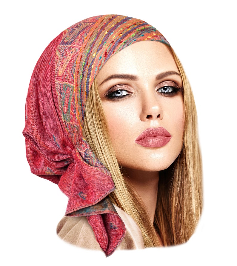 Olive green headscarf cashmere gray headcover pink head covering for women tichel pre tied bandana chemo cap ShariRose image 8