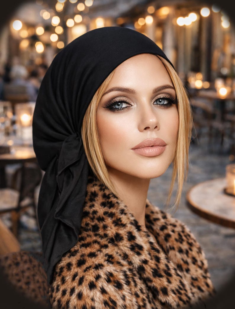 Navy Blue Cotton Head Scarf: Non-Slip Head Wear Tichel image 13