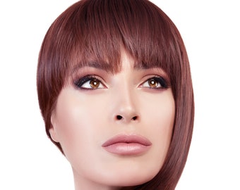 Auburn Clip in Bangs Hair Extensions 100% Virgin Brazilian Human Hair Luxury Fringe Modern Chic: The tiny clip in wig ShariRose