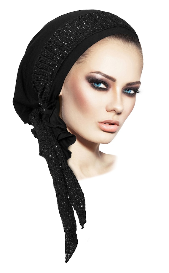 Black Head Scarf Cotton Boho Chic Tichel Hair Snood Chemo Hat