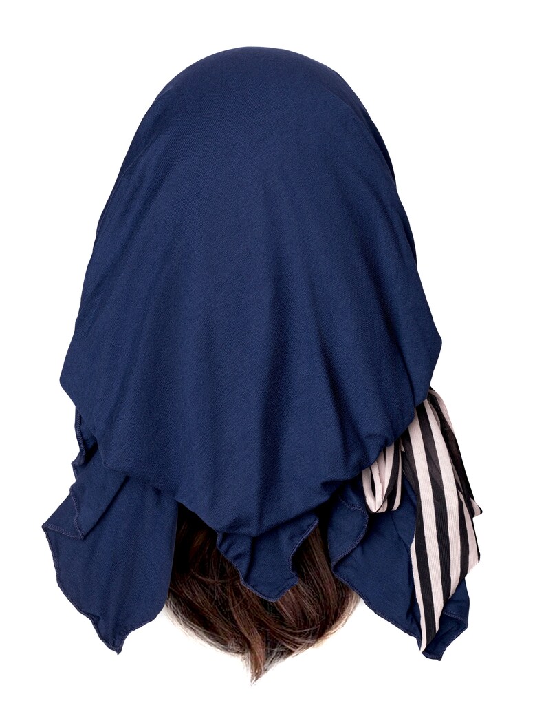 Navy Blue Head Scarf Head Cover Black White Stripes Tichel Hair Snood Head Wrap Soft Comfy Cotton Chemo Hat Cap Pre Tied Bandana ShariRose
