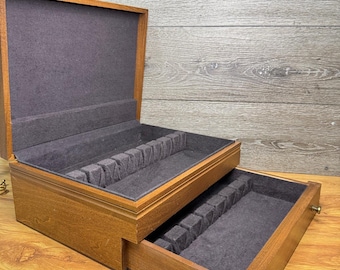 Caja de almacenamiento de madera vintage para cubiertos con cajón, resistente al deslustre, 15x11x5.5”.