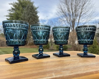 Vintage Indiana Glass Colony Park Lane Blue Teal 5-3/8” Goblets 6 Oz ~set Of 4