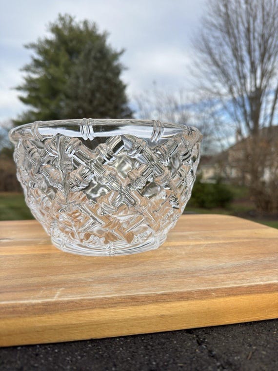 Vintage Tiffany & Co. Crystal Bowl 9” Bamboo Lattice Pattern Heavy