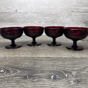 Anchor Hocking 4 Oz Ruby Red Glass Pedestal Sherbet Glass 3&quot; Tall~Set Of 4