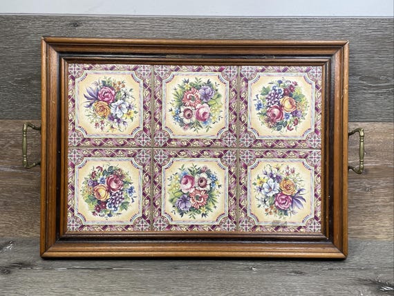 Victorian Tea Tray TILECRAFT アンティーク　トレー VTG Tilecrafts Victorian Floral Tea Tray 6 Tiles Staffordshire