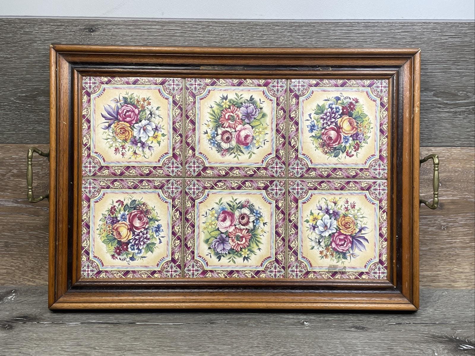 未使用　TILECRAFTS Victorian Tea Tray アンティーク VTG Tilecrafts Victorian Floral Tea Tray 6 Tiles Staffordshire