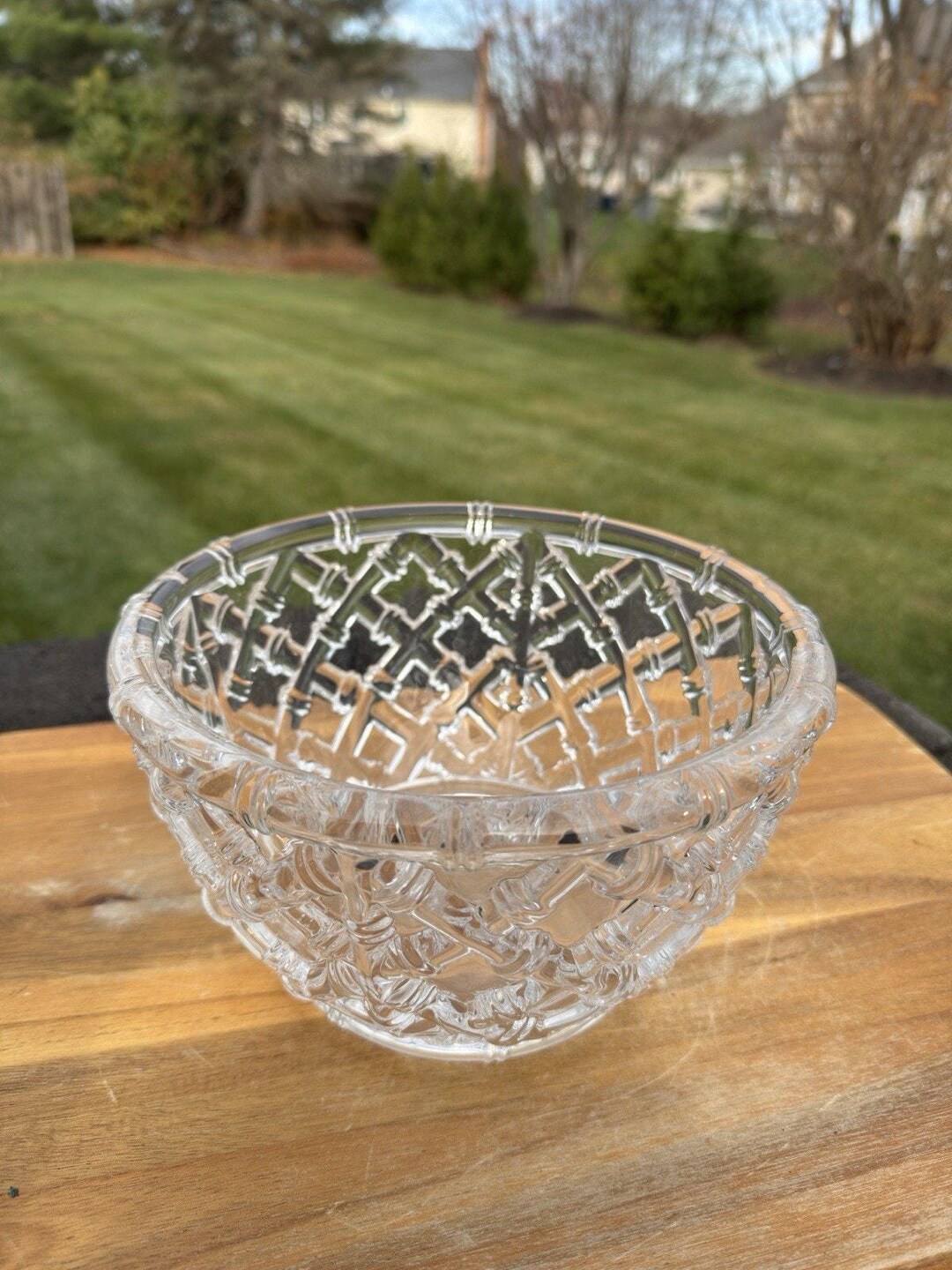 ティファニー クリスタル ボウル Tiffany Bamboo Crystal Vintage Tiffany & Co. Crystal Bowl 9” Bamboo Lattice Pattern Heavy
