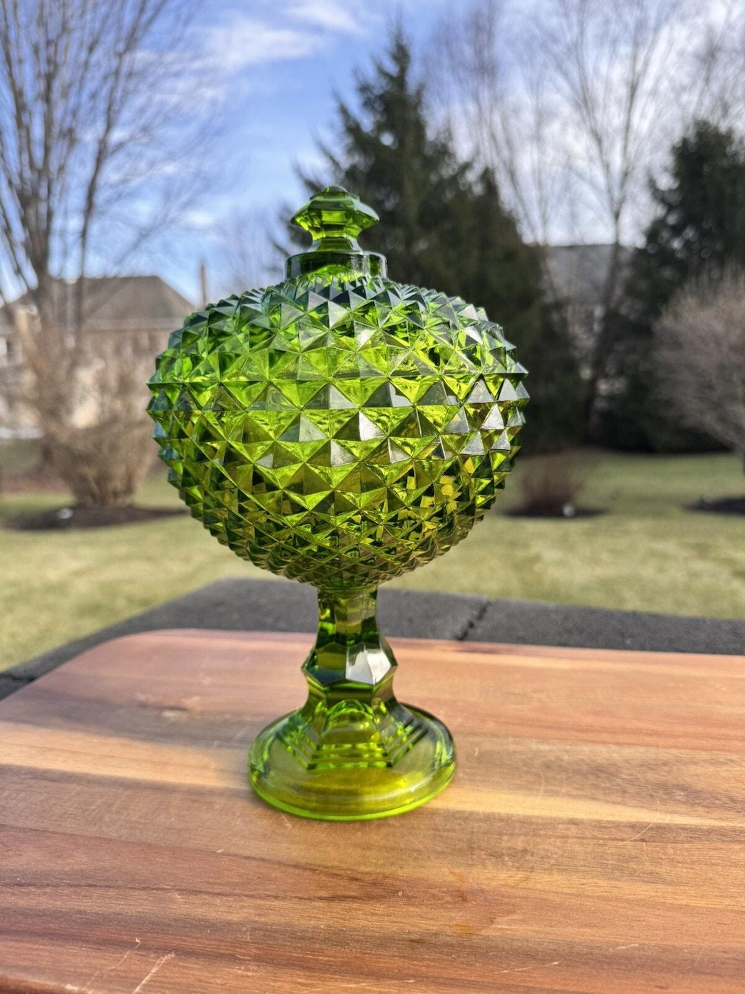 Vintage Westmoreland Emerald Green 10.5”sawtooth Diamond Compote With ...