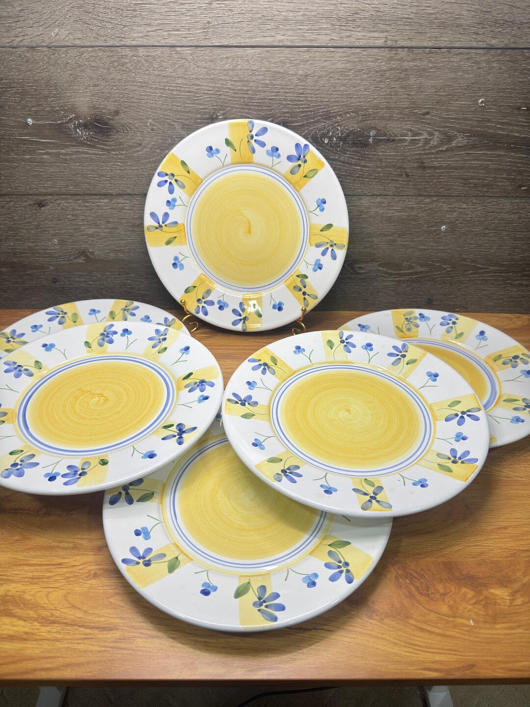 Vintage Caleca Italy Zafferano 11.25” Dinner Plates Blue Floral ...