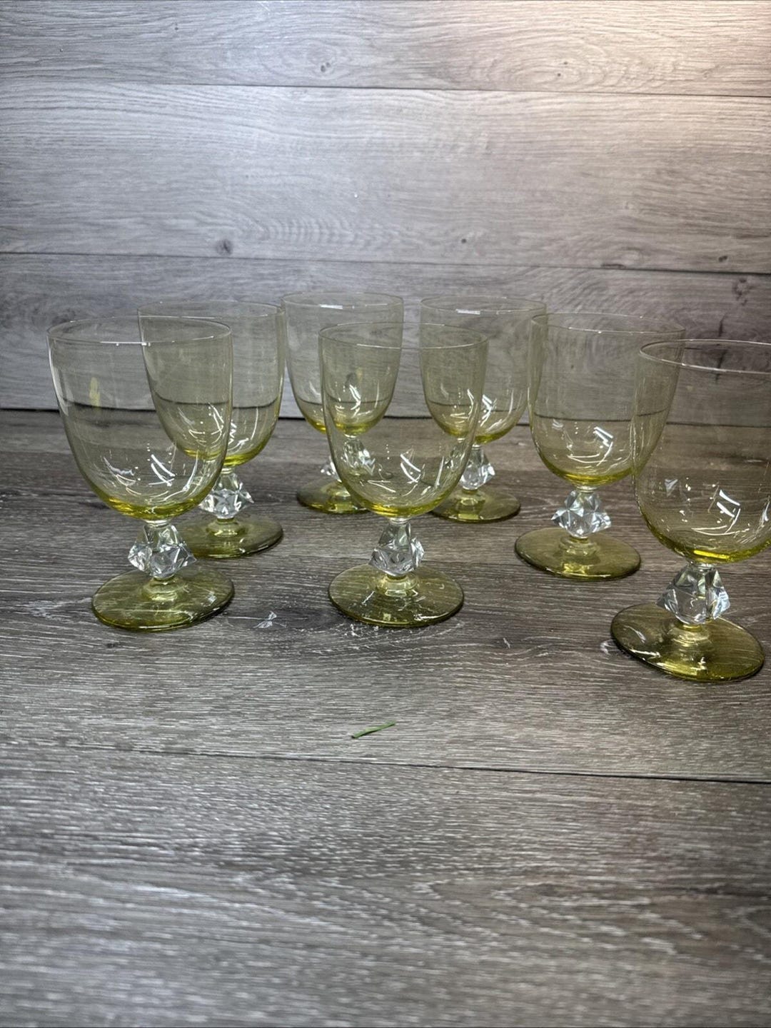 VTG Bryce Golden Yellow 5.75”aquarius Stemware Glasses W/ Diamond Stems ...