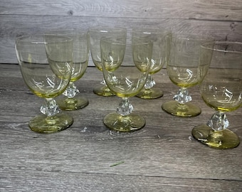 Bicchieri da vino VTG Bryce Golden Yellow da 5,75" Aquarius con steli diamantati ~ Set da 7