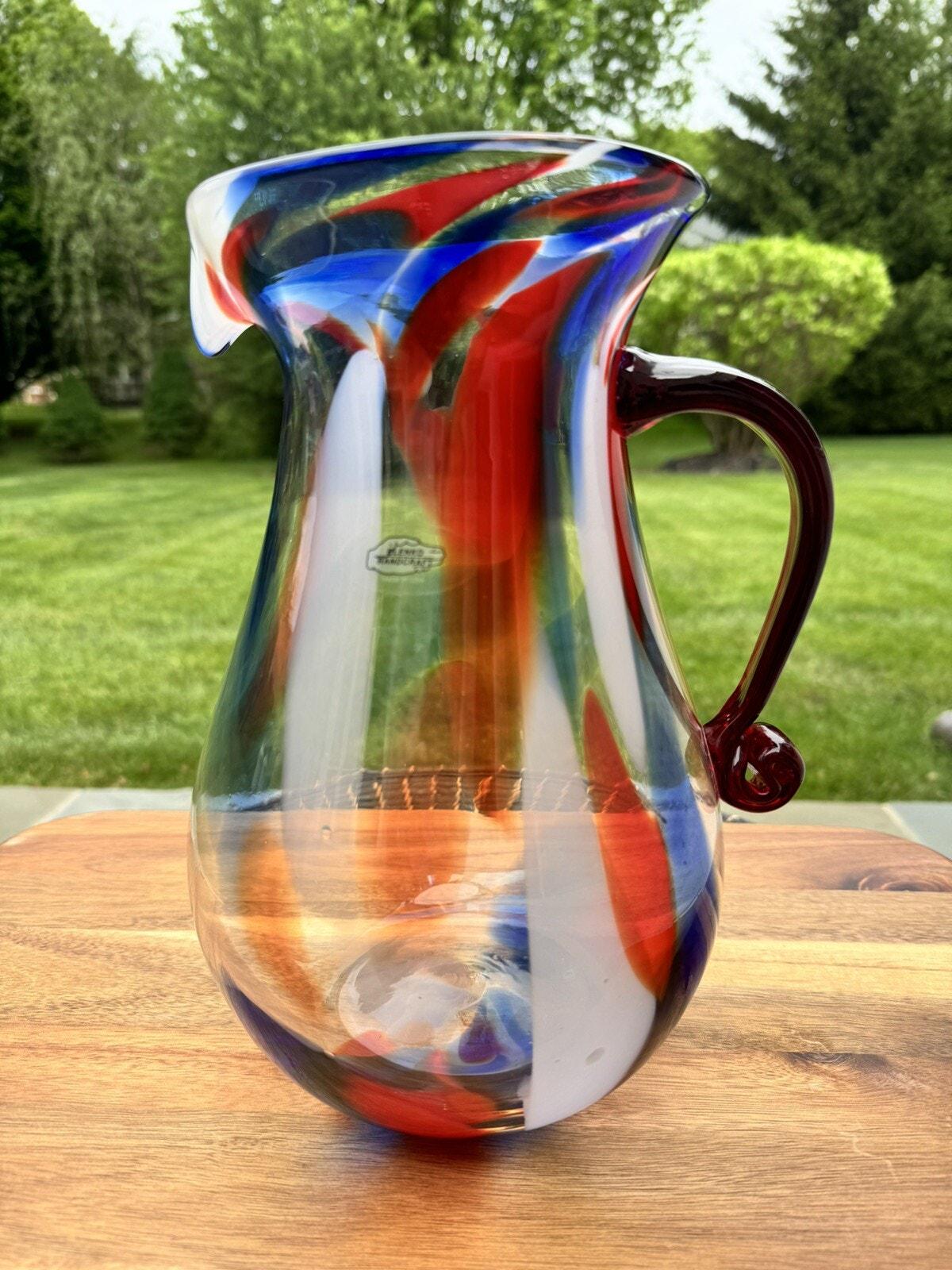 Blenko Fireworks Collection Art Glass Water Carafe Pitcher 11.5