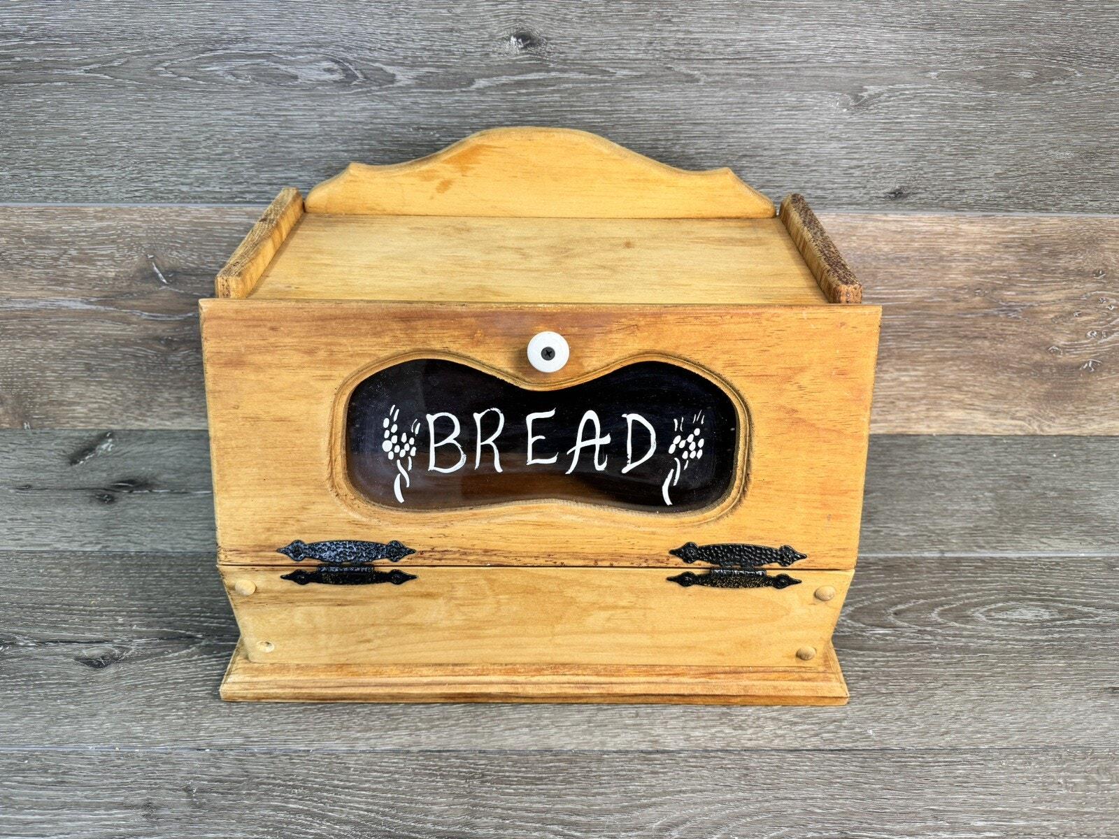 Vintage Farmhouse Style Solid Oak Wood Bread Box W16xh12.5xd10.5