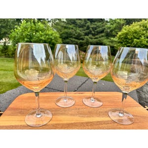 Pier 1 Amber Crackle Glass Red Wine Balloon Stemware Drinking Glasses~set of 4