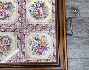 VTG Tilecrafts Victorian Floral Tea Tray 6 Tiles Staffordshire