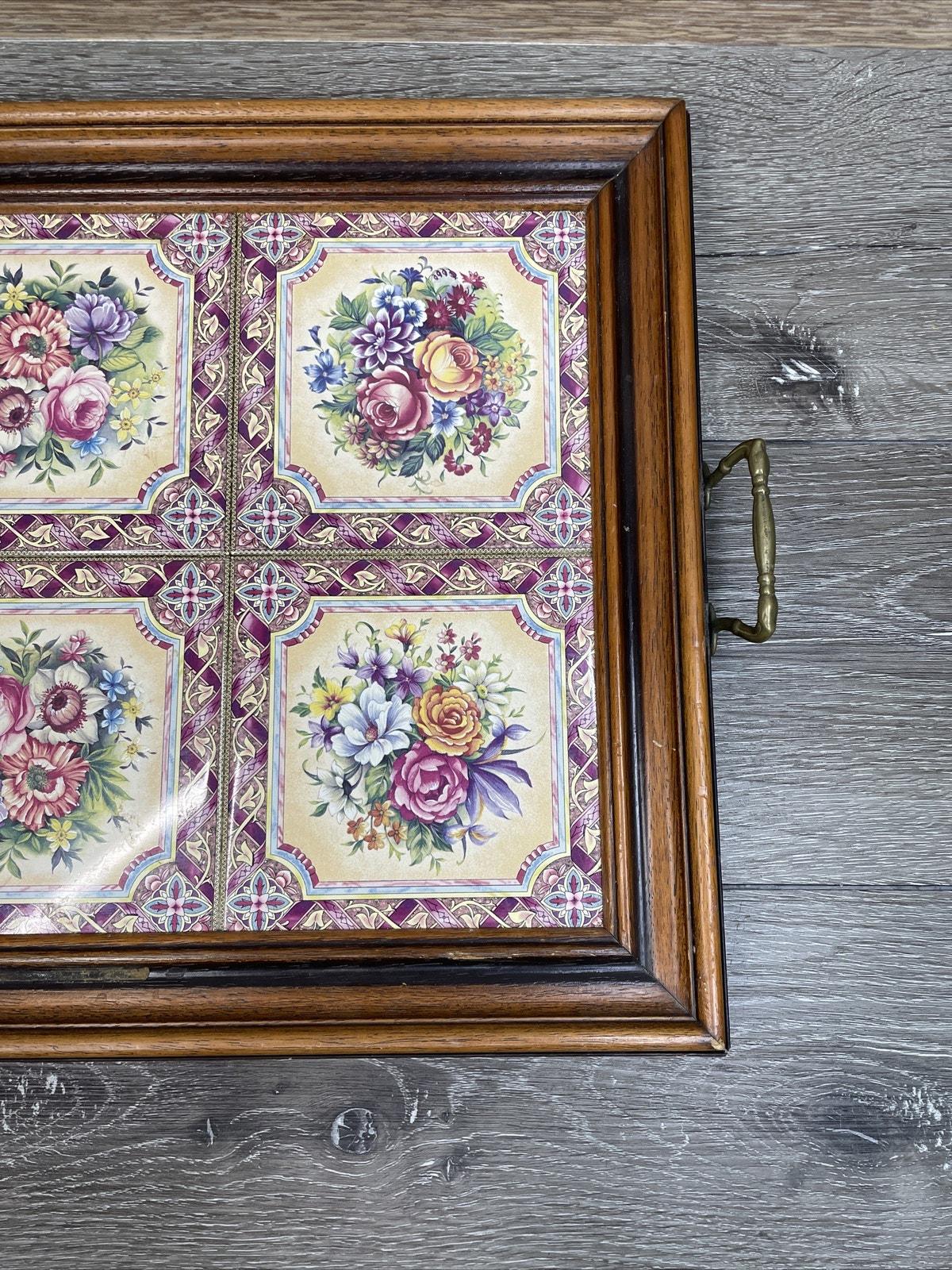 VTG Tilecrafts Victorian Floral Tea Tray 6 Tiles Staffordshire