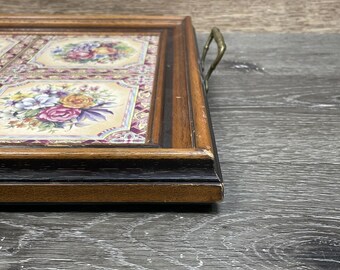 VTG Tilecrafts Victorian Floral Tea Tray 6 Tiles Staffordshire