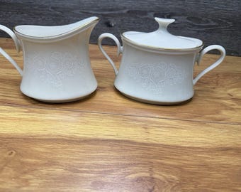 Vintage Lenox Special Etched Flower Ivory Gold Trim Creamer Sugar Bowl Set USA