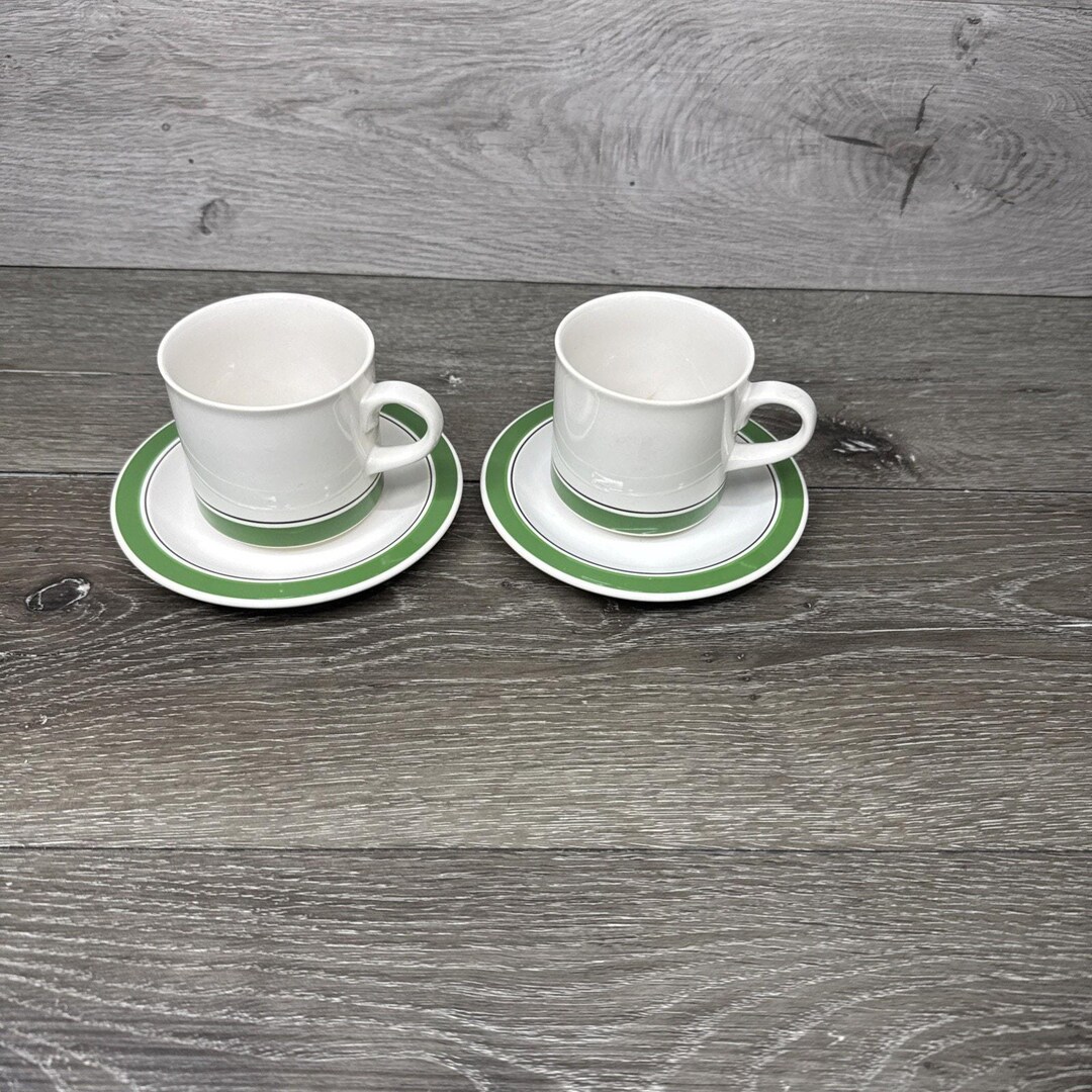 食器 HORNSEA  Vintage England 10 pieces Vintage Hornsea England Pottery Cup and Saucer Green & White ~set
