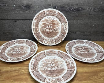 Platos llanos vintage Alfred Meakin Fair Winds Friendship of Salem de 26,7 cm (10,5") ~ Juego de 4