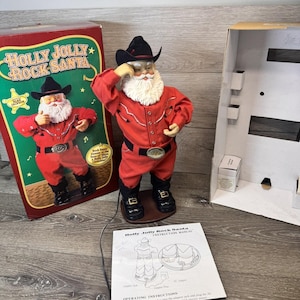 1999 Holly Jolly Rock Santa Animated Dancing Singing Cowboy Alan